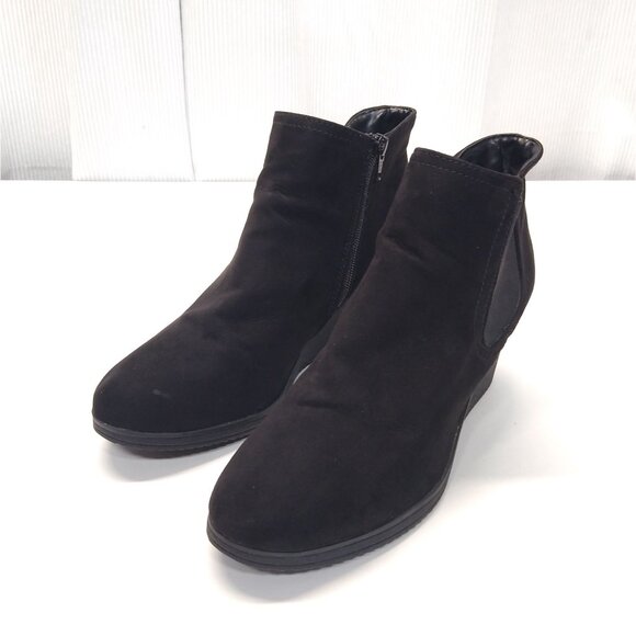 White Mountain Solange Black Wedge Chelsea Boots Size 12M Expandable Side & Zip - Picture 8 of 8